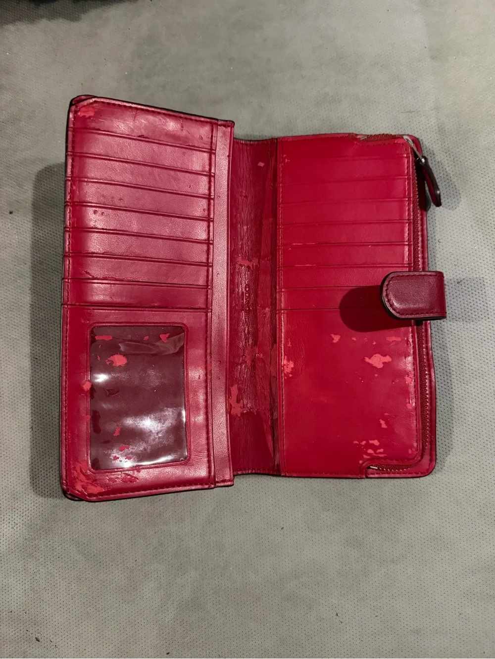 Coach Red Leather Zip-Around Wallet with Silver Logo